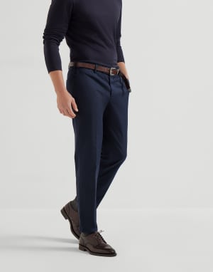 Gabardine garment dyed trousers Navy Blue Man - Brunello Cucinelli