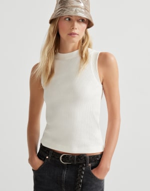 Ribbed jersey top Ivory Woman - Brunello Cucinelli