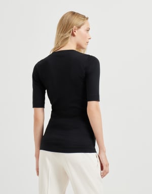 T-Shirt aus Rippenjersey Schwarz Damen - Brunello Cucinelli