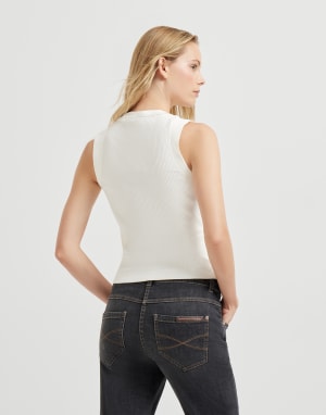 Ribbed jersey top Ivory Woman - Brunello Cucinelli
