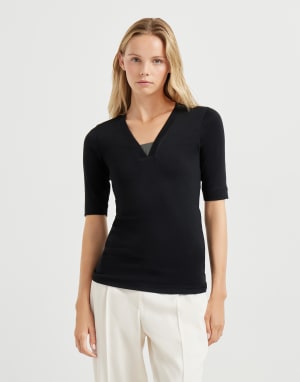 Ribbed jersey T-shirt Black Woman - Brunello Cucinelli