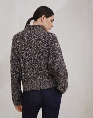 Dazzling chiné cardigan with zipper Blue Woman - Brunello Cucinelli