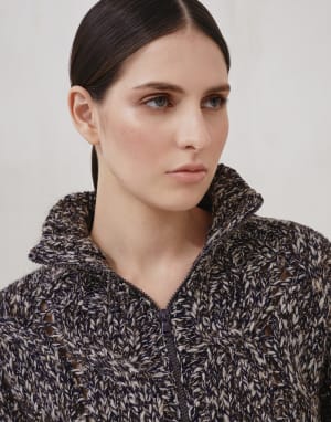 Dazzling chiné cardigan with zipper Blue Woman - Brunello Cucinelli