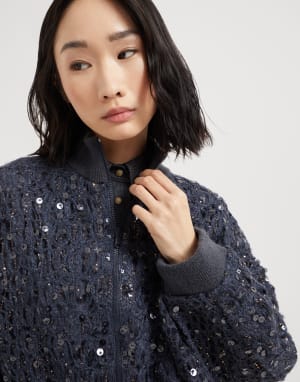 Dazzling croc embroidery cardigan Navy Blue Woman - Brunello Cucinelli
