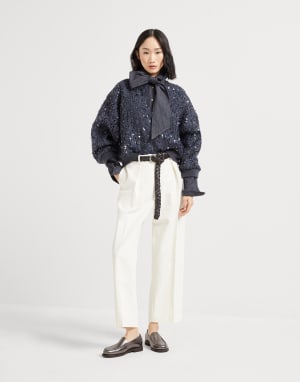 Dazzling croc embroidery cardigan Navy Blue Woman - Brunello Cucinelli