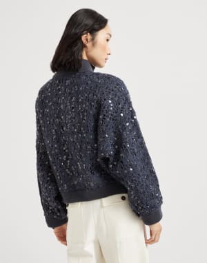 Dazzling croc embroidery cardigan Navy Blue Woman - Brunello Cucinelli