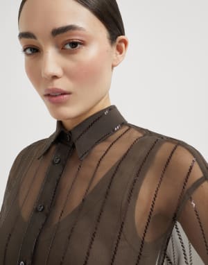 Dazzling Embroidery shirt Cocoa Woman - Brunello Cucinelli