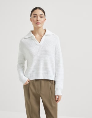 Cotton Diamond yarn knit polo shirt White Woman - Brunello Cucinelli