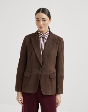Blazer aus Veloursleder Rotbraun Damen - Brunello Cucinelli