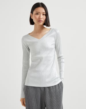 Sparkling jersey T-shirt Silver Woman - Brunello Cucinelli