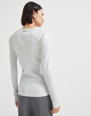 Sparkling jersey T-shirt Silver Woman - Brunello Cucinelli