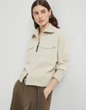 Кардиган из двойного трикотажа Овсяный Женщина - Brunello Cucinelli