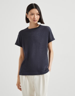 Cashmere and silk lightweight sweater Navy Blue Woman - Brunello Cucinelli