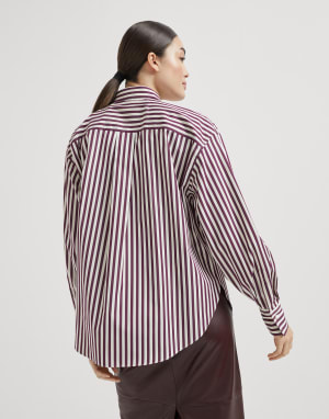 Camisa de popelina a rayas Amaranto Mujer - Brunello Cucinelli