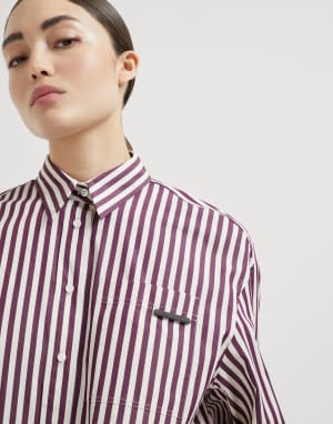 Camisa de popelina a rayas Amaranto Mujer - Brunello Cucinelli