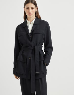 Fluid twill blazer Lignite Grey Woman - Brunello Cucinelli