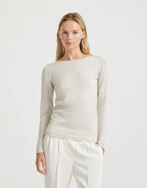 Cashmere and silk Sparkling sweater Milk Woman - Brunello Cucinelli