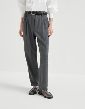 Pantalon Baggy en flanelle façon sergé Plomb Femme - Brunello Cucinelli