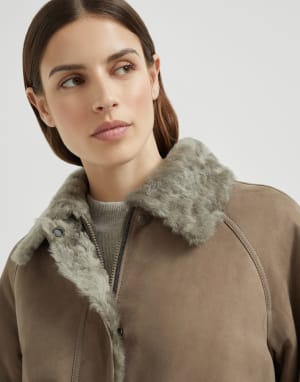 Fuzzy shearling outerwear jacket Light Brown Woman - Brunello Cucinelli