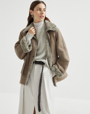 Fuzzy shearling outerwear jacket Light Brown Woman - Brunello Cucinelli