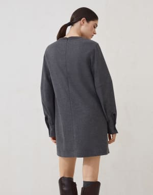 Twill flannel dress with monili Lead Woman - Brunello Cucinelli