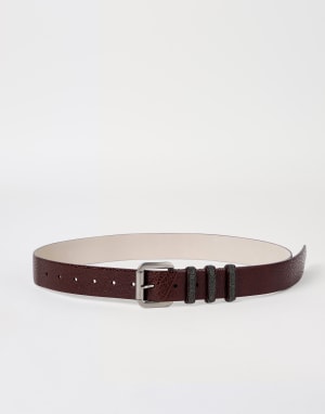 Glossy hammered calfskin belt Burgundy Woman - Brunello Cucinelli