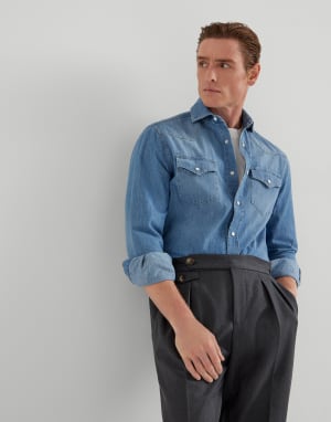 带商标平纹针织T恤衫 灰白色 男款 - Brunello Cucinelli