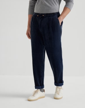 Leisure fit trousers with drawstring Navy Blue Man - Brunello Cucinelli