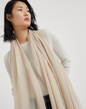 Cashmere and silk scarf Beige Woman - Brunello Cucinelli
