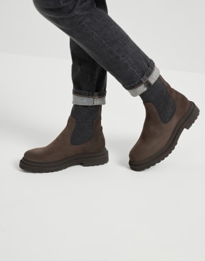 Hobo-Bag aus Veloursleder mit Monili Dunkelbraun Damen - Brunello Cucinelli