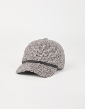 Tweed baseball cap with monili Brown Woman - Brunello Cucinelli