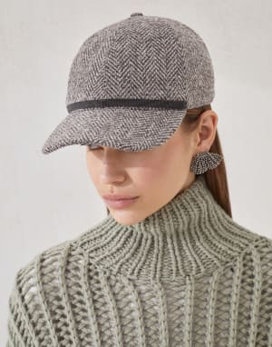 Tweed baseball cap with monili Brown Woman - Brunello Cucinelli
