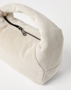 Petit sac Hobo BC Duo en daim Écru Femme - Brunello Cucinelli