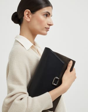 Sac Sartorial en daim et cuir de veau Brun Foncé Femme - Brunello Cucinelli