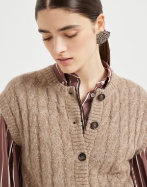 Dazzling Cable cardigan Hazelnut Woman - Brunello Cucinelli