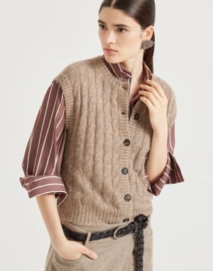 Dazzling Cable cardigan Hazelnut Woman - Brunello Cucinelli