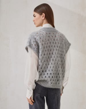 Pull sans manches Dazzling Net Gris Clair Femme - Brunello Cucinelli