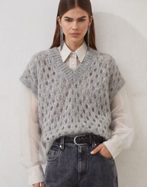 Pull sans manches Dazzling Net Gris Clair Femme - Brunello Cucinelli