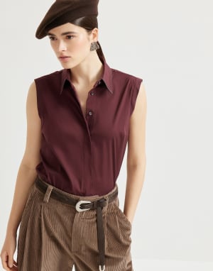 Camisa de popelina stretch Bermellón Mujer - Brunello Cucinelli