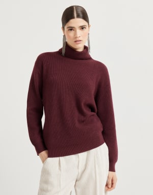 Cashmere English rib sweater Amaranth Woman - Brunello Cucinelli