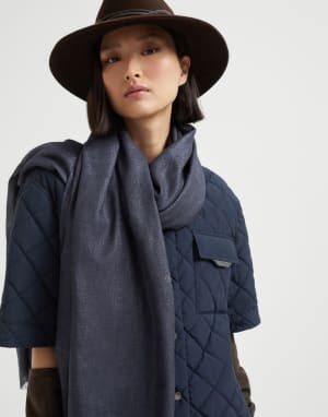 Cashmere and silk sparkling scarf Blue Woman - Brunello Cucinelli