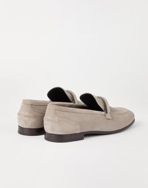 Suede Penny loafer Light Grey Woman - Brunello Cucinelli