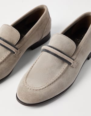 Suede Penny loafer Light Grey Woman - Brunello Cucinelli