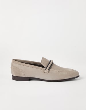 Suede Penny loafer Light Grey Woman - Brunello Cucinelli