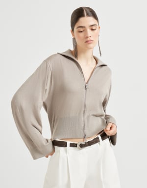 Cashmere and silk cardigan Camel Woman - Brunello Cucinelli