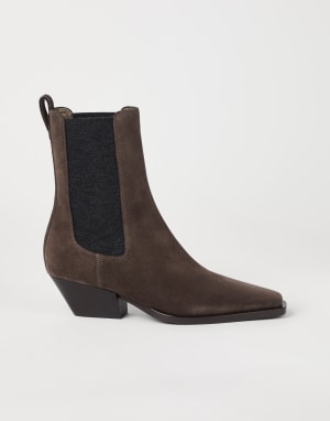 Chelsea boots with monili Pine Cone Brown Woman - Brunello Cucinelli