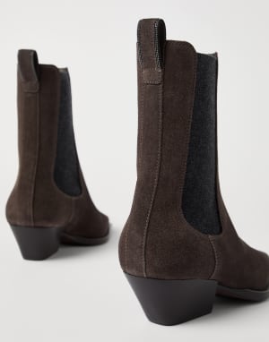 Chelsea boots with monili Pine Cone Brown Woman - Brunello Cucinelli