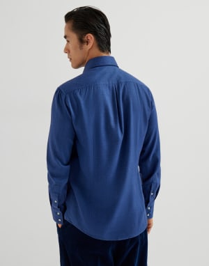 Flannel chevron shirt Avio Blue Man - Brunello Cucinelli