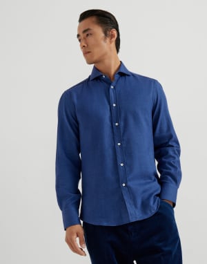 Flannel chevron shirt Avio Blue Man - Brunello Cucinelli