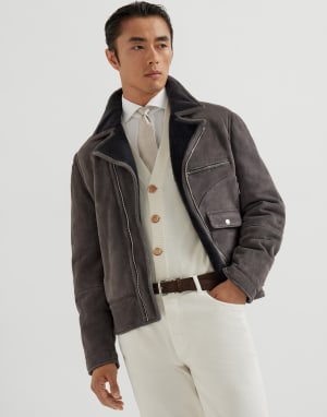 毛羊皮机车夹克 蓝灰 男款 - Brunello Cucinelli
